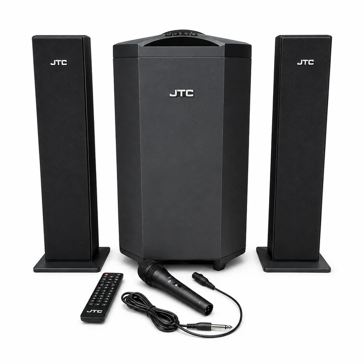 JTC J-801 Pro 2.1CH Home Theater mtungi Sub Woofer Speaker – 12000W PMPO + MIC 100V – 240V 50/60Hz-1 YEAR WARRANTY